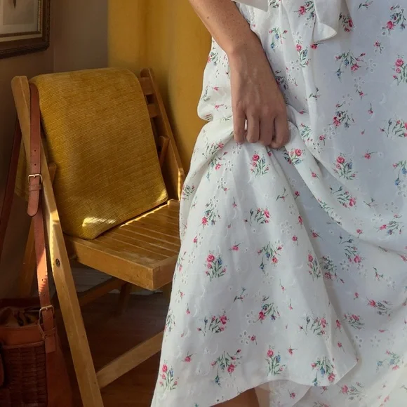 Vintage White Hand Sewn Floral Eyelet Midi with Pockets XS - Picture 8 of 14